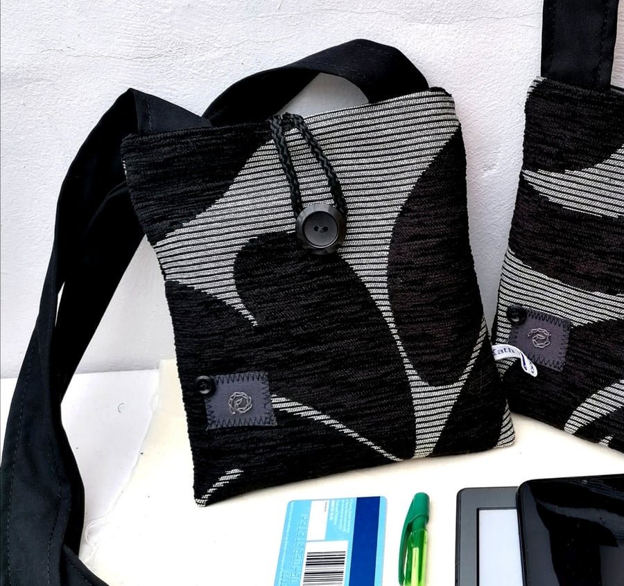 Handmade Crossbody Bag, Black and Grey