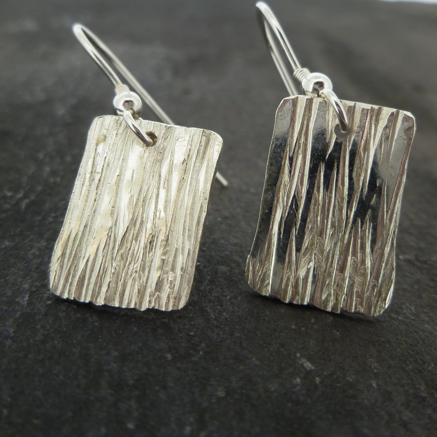 Dainty Textured Sterling Silver Drop Earrings 