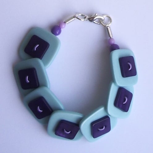 SALE Purple and Aqua square button bracelet - Free UK shipping