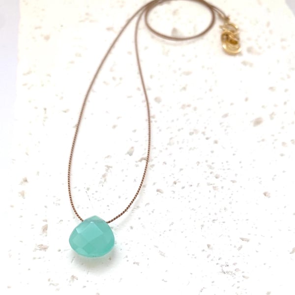 Fine Silk Cord Necklace - Aqua Chalcedony - Free Personalisation