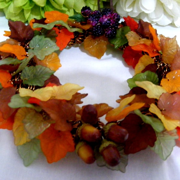 Autumn Leaves Berries and Acorn Wreath