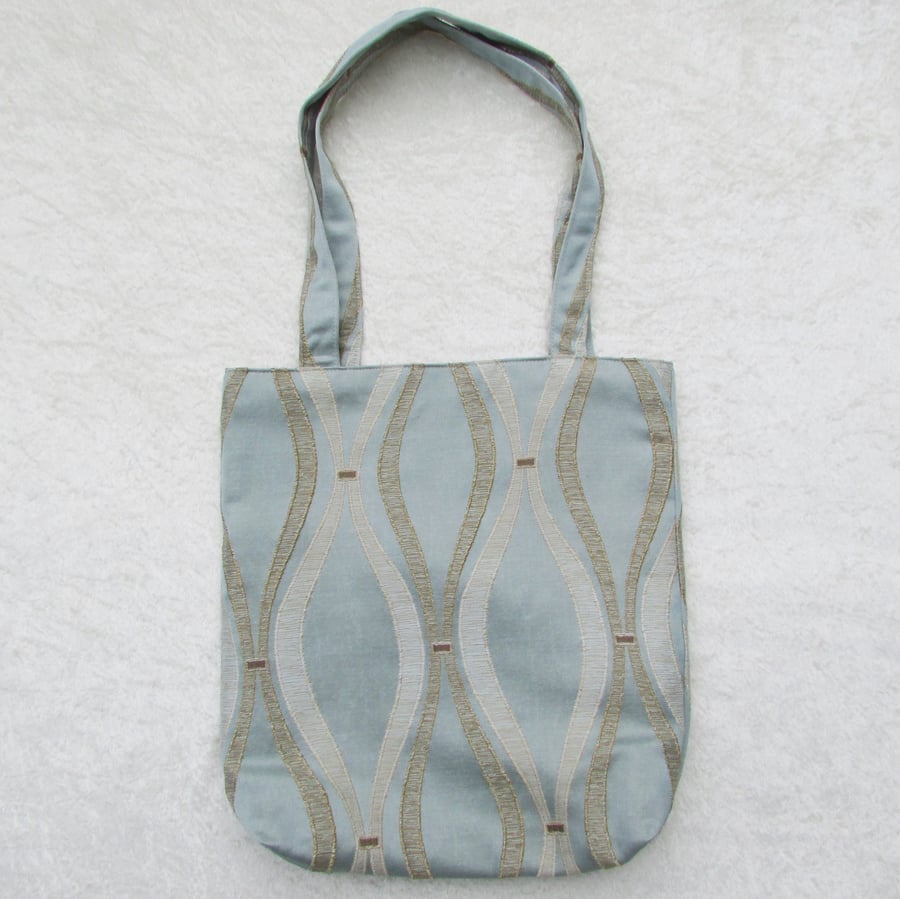Duck-egg blue and gold satin tote bag
