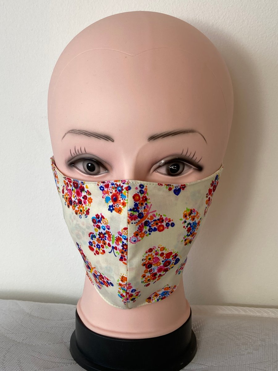 Handmade 3 layers butterflies cream reusable adult face mask.