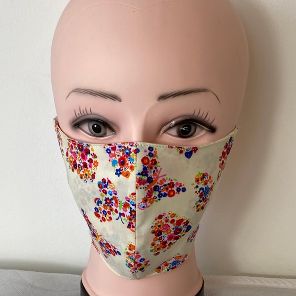 Handmade 3 layers butterflies cream reusable adult face mask.