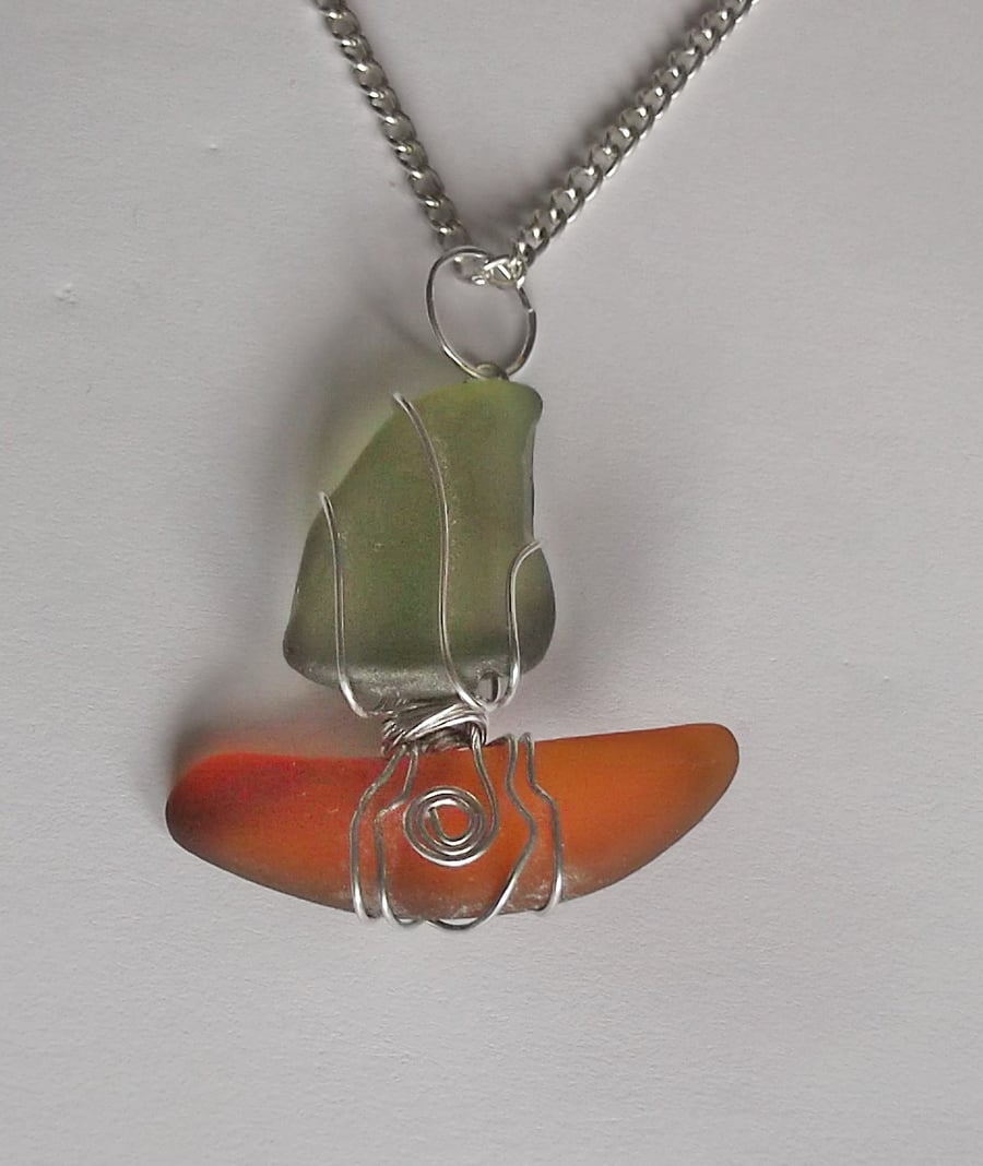 Sea glass sailing boat. Nautical beach glass pendant.