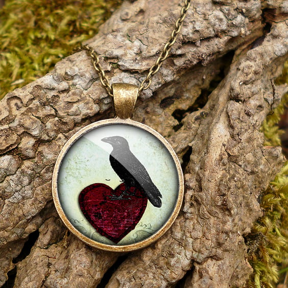 Raven and Red Heart No.2 Large Necklace (RR09)