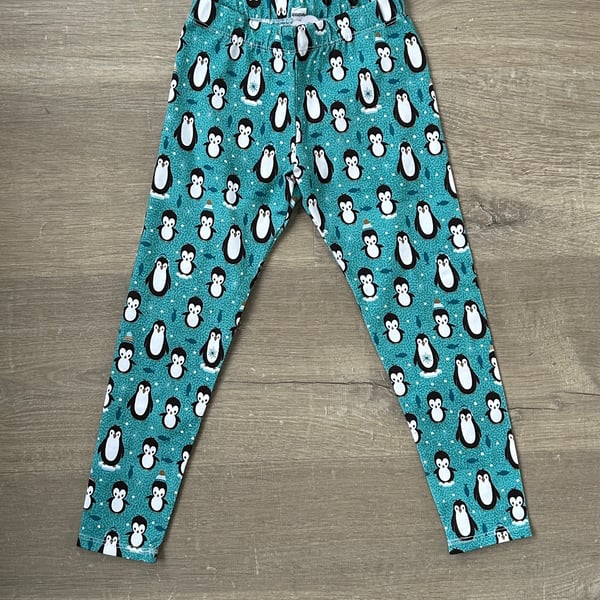 Turquoise  straight leg Penguin Leggings Leggings 4 years only left