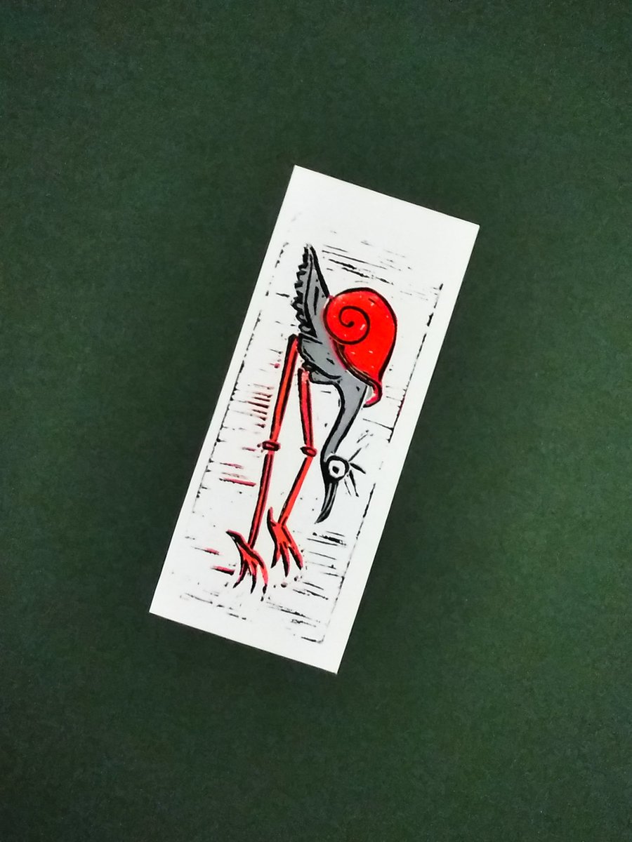 Medieval marginalia style book mark, lino print 