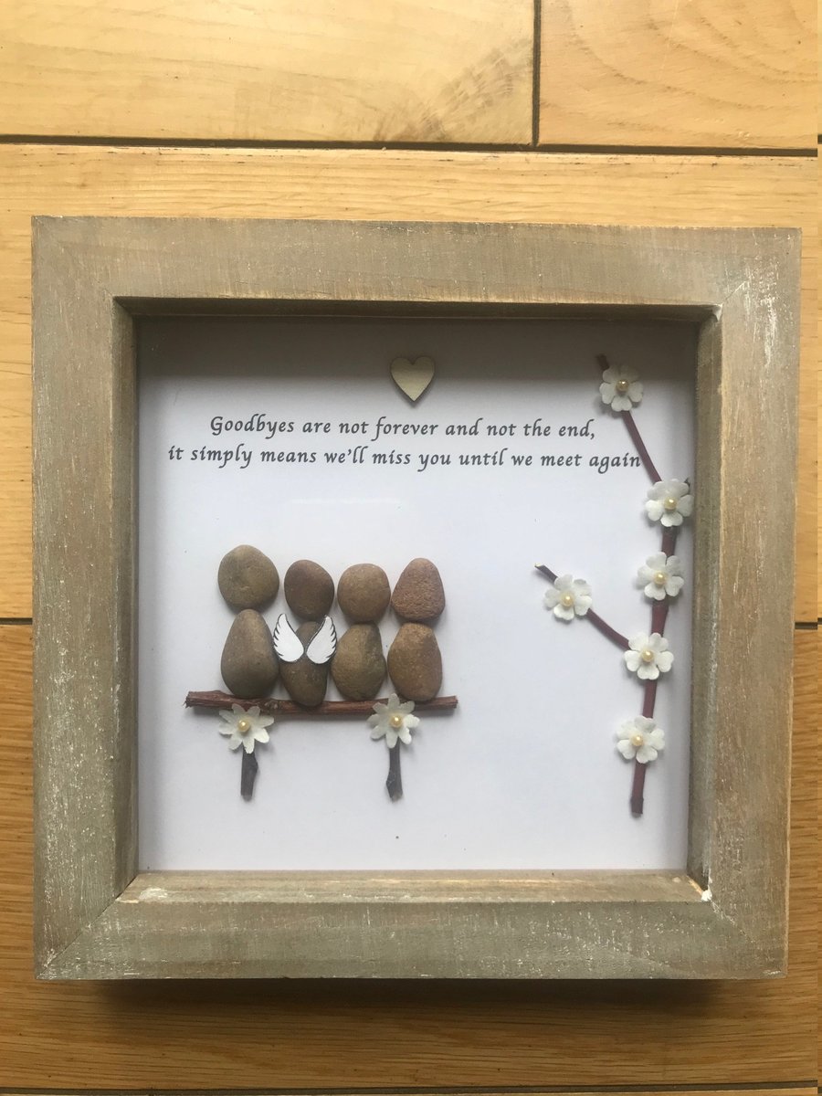 Farewell Pebble Artwork Frame, Personalised Angel Gift, Goodbye Family Member Fr