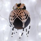 Christmas bauble black and white crochet lace vintage style, U3