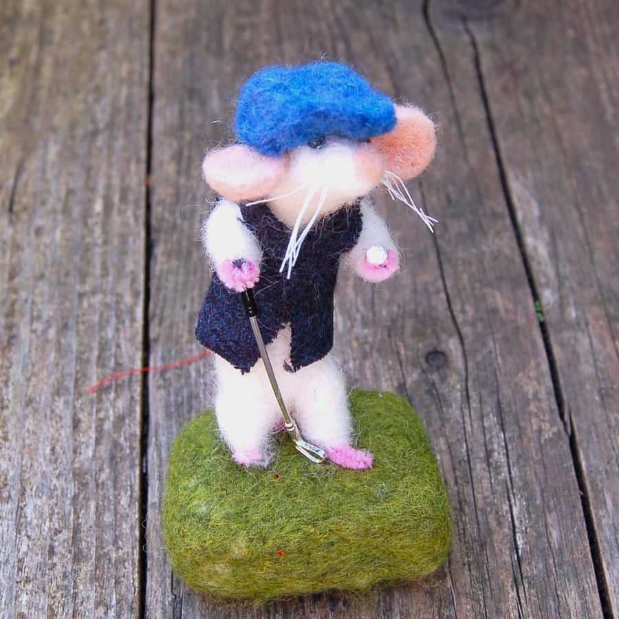 Golfing mouse    - needlefelt wool textile art.  