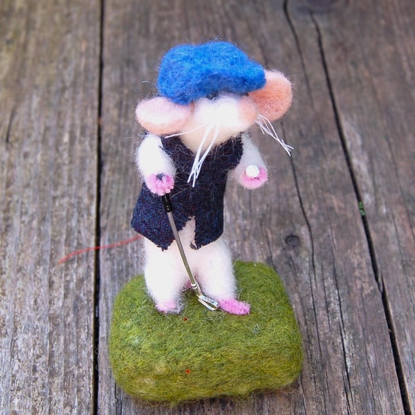 Golfing mouse    - needlefelt wool textile art.  