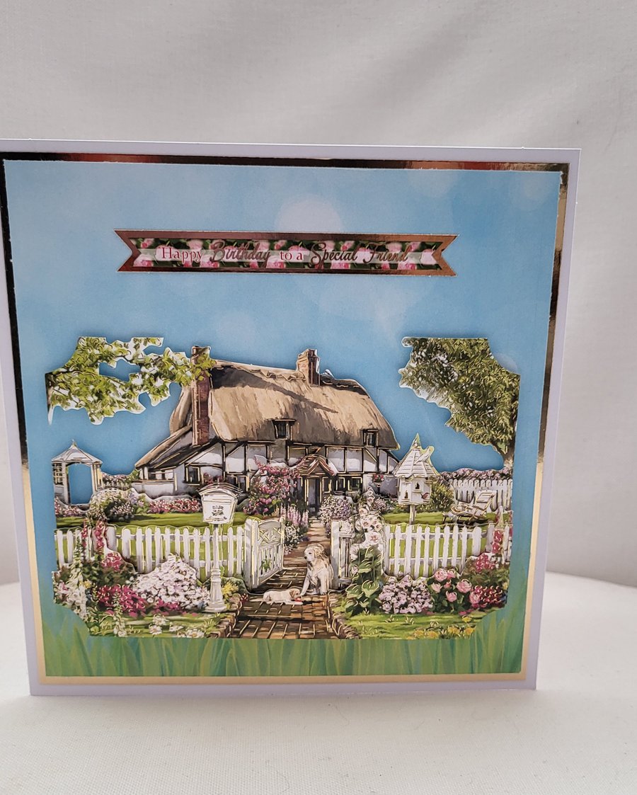 Handmade birthday card- cottage garden 