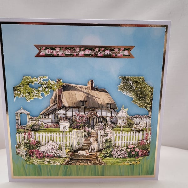 Handmade birthday card- cottage garden 