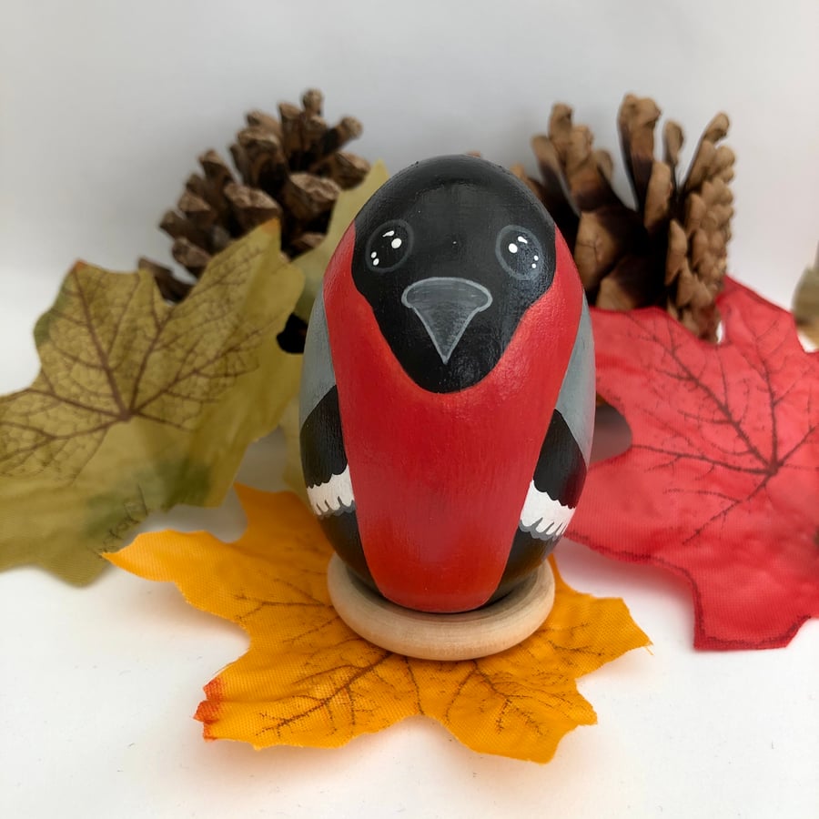 Bullfinch decorated wooden egg