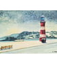 Christmas Card Plymouth Smeaton's Tower Snow Scene From Original Painting A6 - Image 2