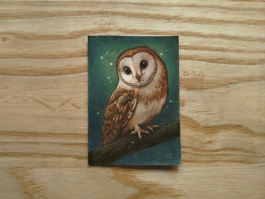 Owl ACEO Gouache Painting
