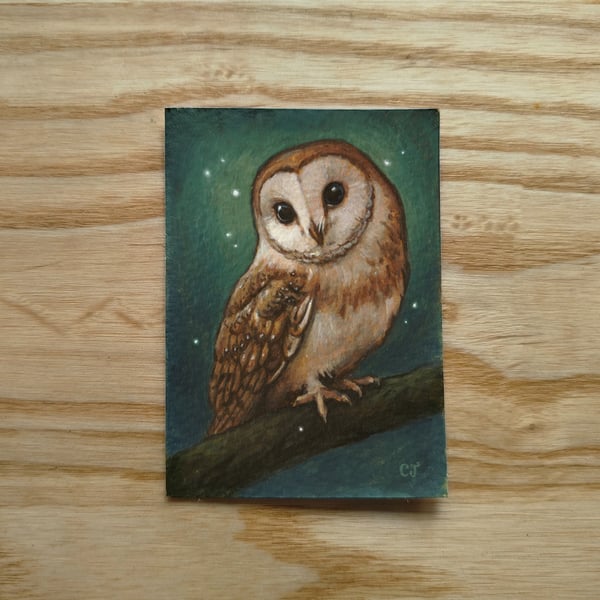 Owl ACEO Gouache Painting