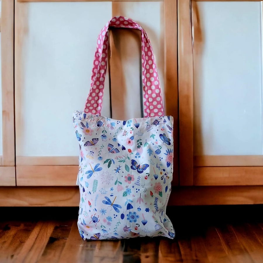Cotton open tote bag ( large ) in insect print 