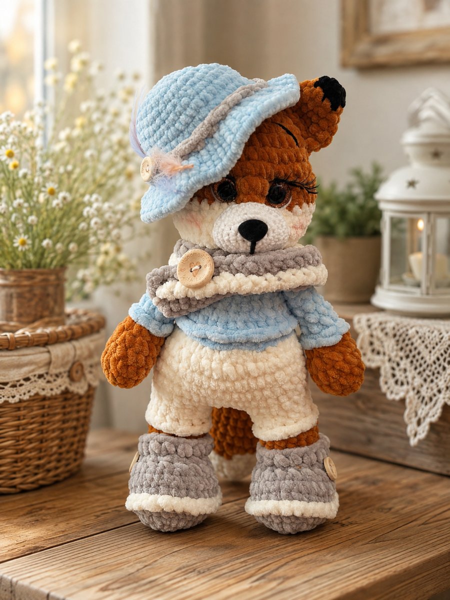 Image of Handmade Crochet Fox – Winter Outfit – Collectible Display Toy