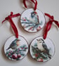Handcrafted Wood Slice Christmas Ornaments, Festive Bird Tree Decorations