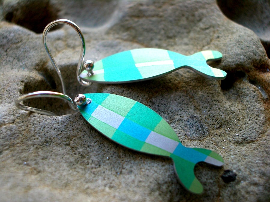 Fish Earrings in turquoise and green