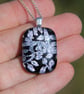 Silver leaves dichroic glass pendant necklace, fused glass necklace F45 - Image 10