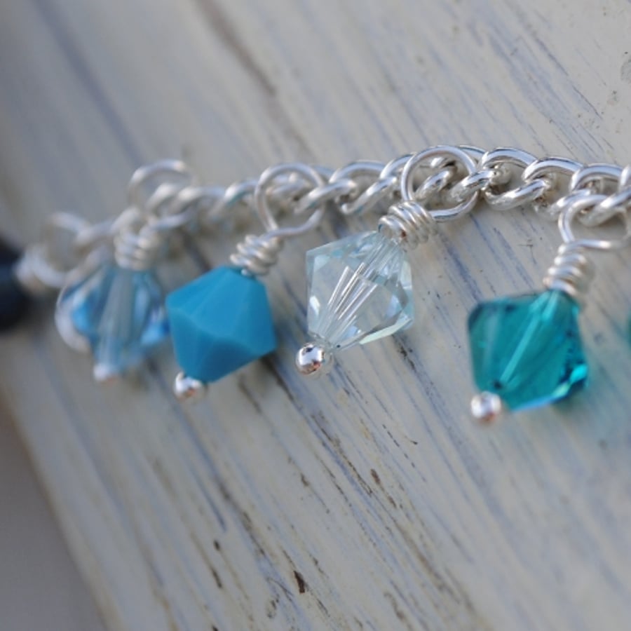 Sale-Turquoise swarovski crystal sparkle charm bracelet