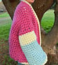 Handmade Crochet Chunky Cardigan with Balloon Sleeves Large - Image 2