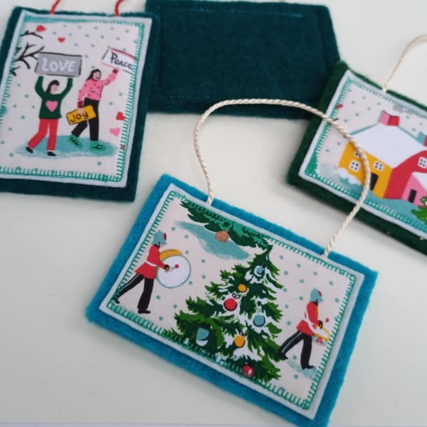 Christmas Decoration - Nostalgic hanging felt and fabric ornament