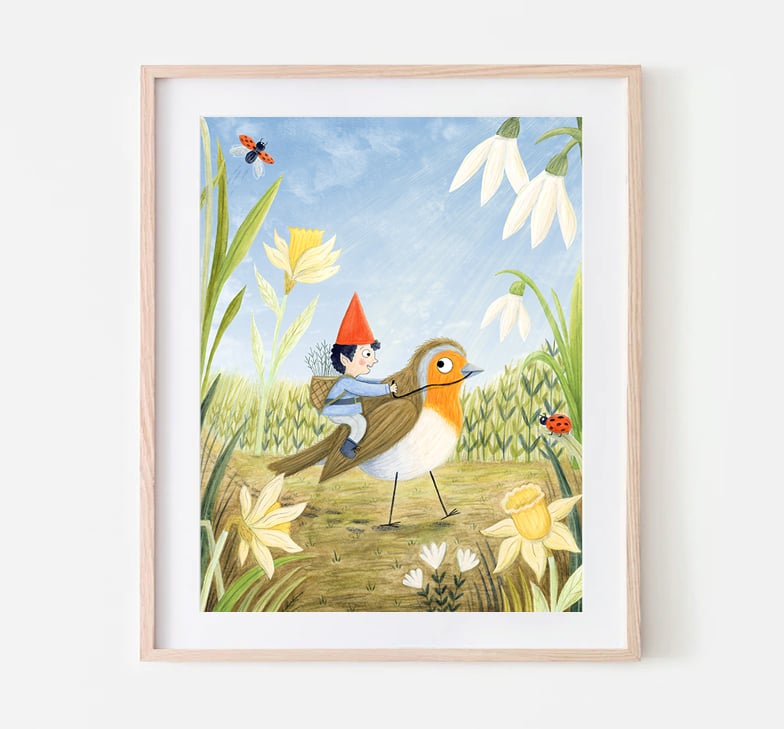 Robin Bird Print - Garden illustration - Childrens Wall Art - A4 art print