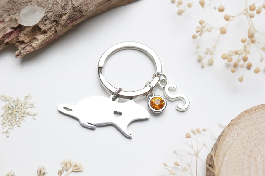 Personalised Cute Rat Keyring - Rat Lover Gift. Rat Mom Gift.