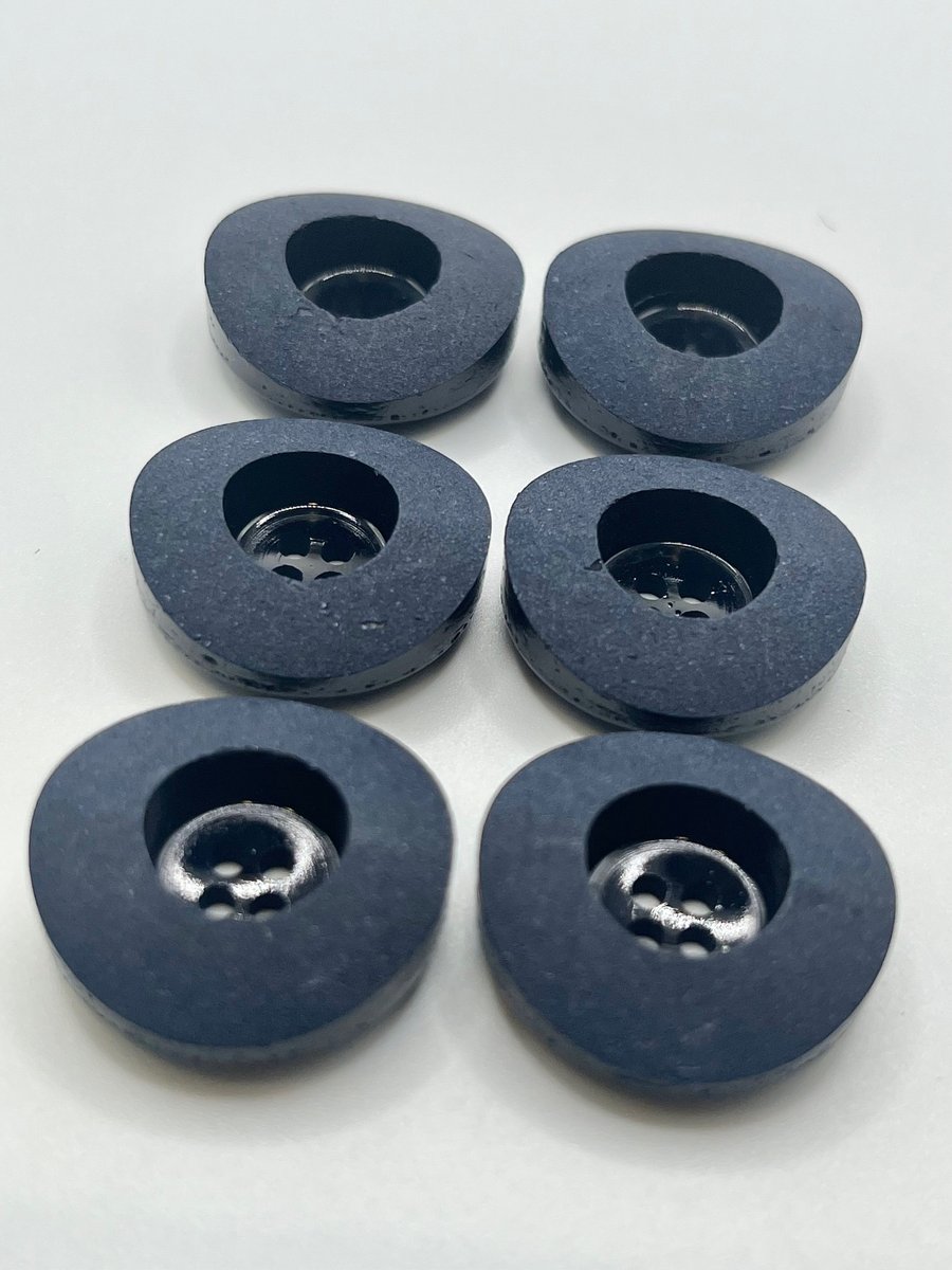 6 Coconut Shell Buttons, Navy, Dish, 23mm Wide, Chunky Rim, Italian Design