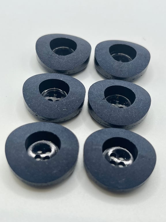 6 Coconut Shell Buttons, Navy, Dish, 23mm Wide, Chunky Rim, Italian Design