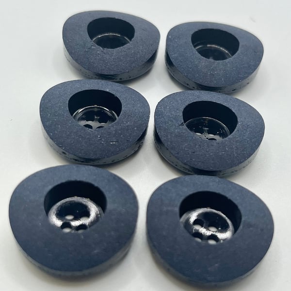 6 Coconut Shell Buttons, Navy, Dish, 23mm Wide, Chunky Rim, Italian Design