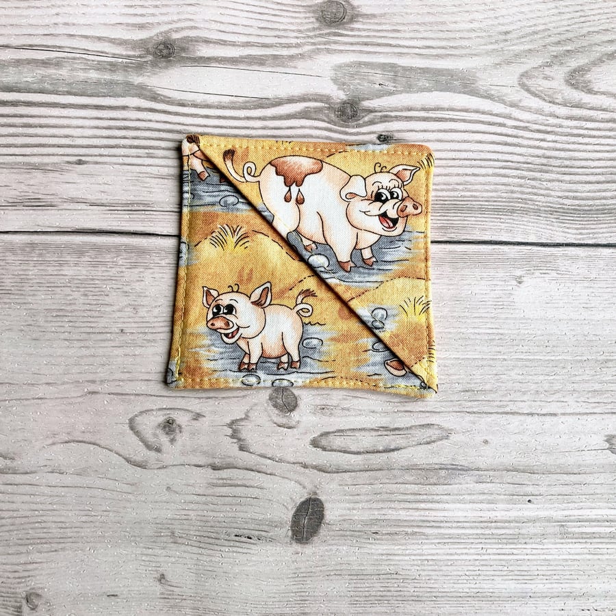 Pig themed cotton fabric corner bookmark. Book lovers gift. 
