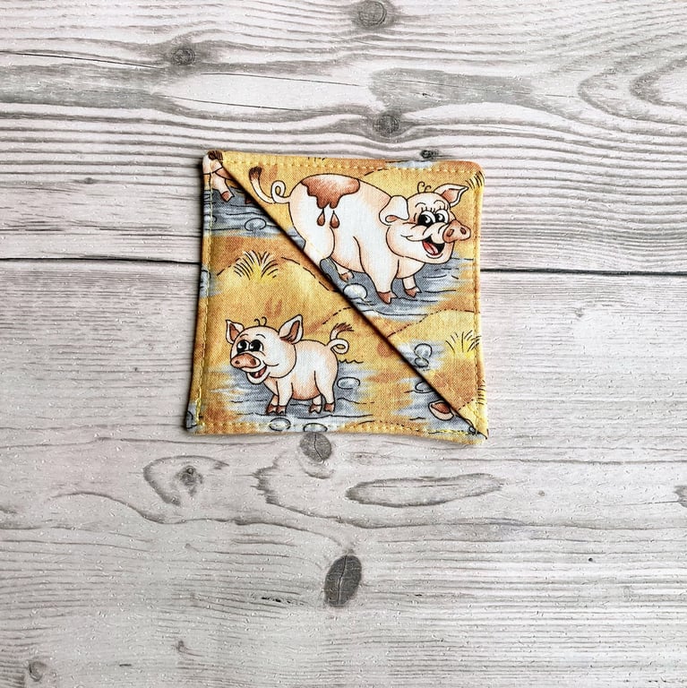 Pig themed cotton fabric corner bookmark. Book lovers gift. 