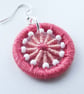 Earrings, Drop or Dangle, Beaded Dorset Buttons, Coral Peach Cotton Thread - Image 4