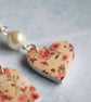 Cream and Pink Floral Heart Earrings - Image 3