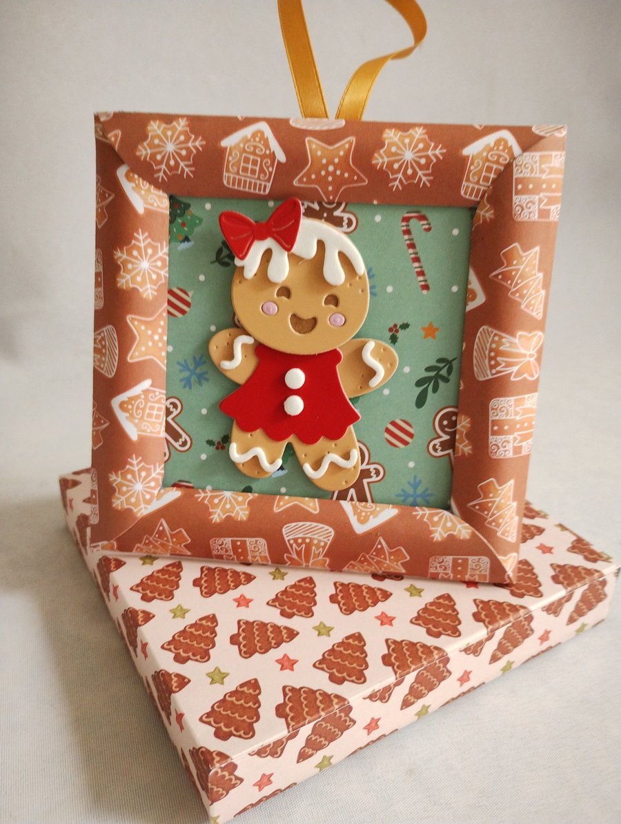 Dancing Gingerbread Girl in Frame Christmas Card with hanging loop