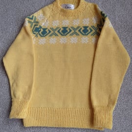 Primrose Yellow cotton Fairisle yoke jumper age 1-2 yrs. Seconds Sunday