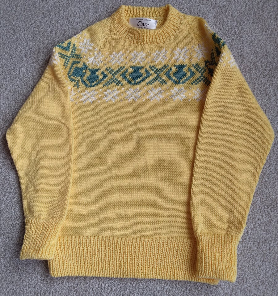 Primrose Yellow cotton Fairisle yoke jumper age 1-2 yrs. Seconds Sunday