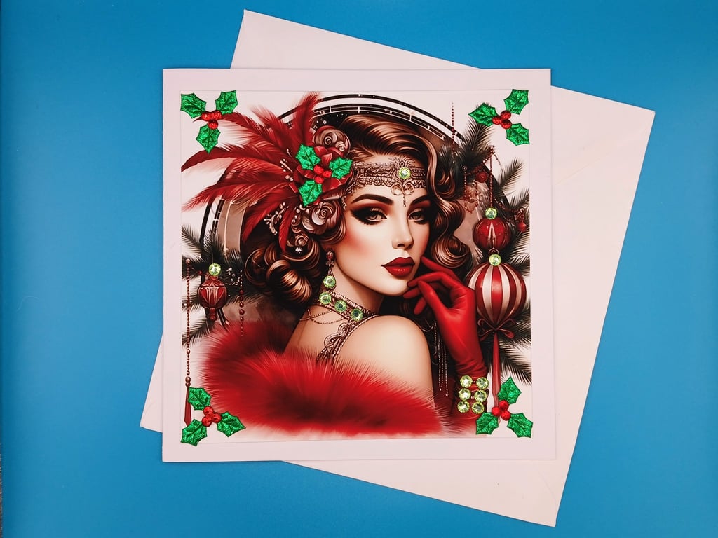 Art Deco Christmas Card, Wife, Mother, Sister, Daughter, Granddaughter 