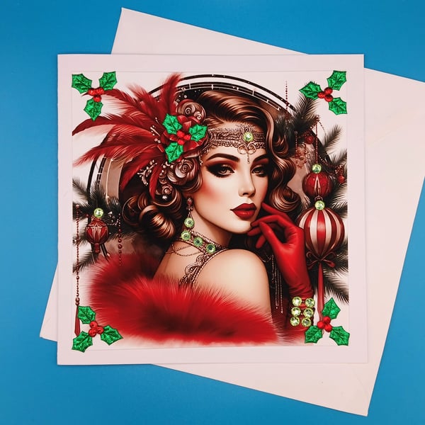 Art Deco Christmas Card, Wife, Mother, Sister, Daughter, Granddaughter 