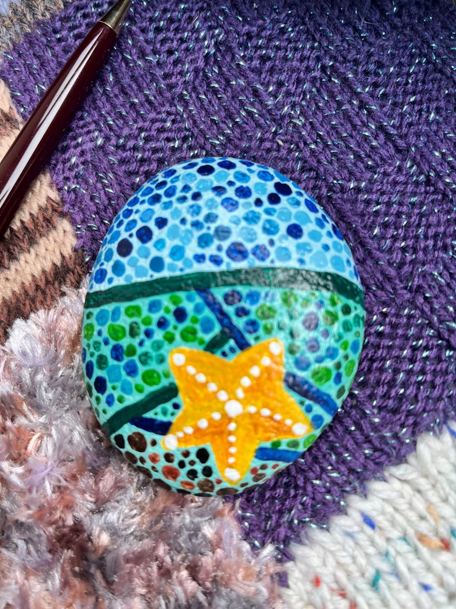 Starfish under the waves and sea abstract hand painted paperweight 