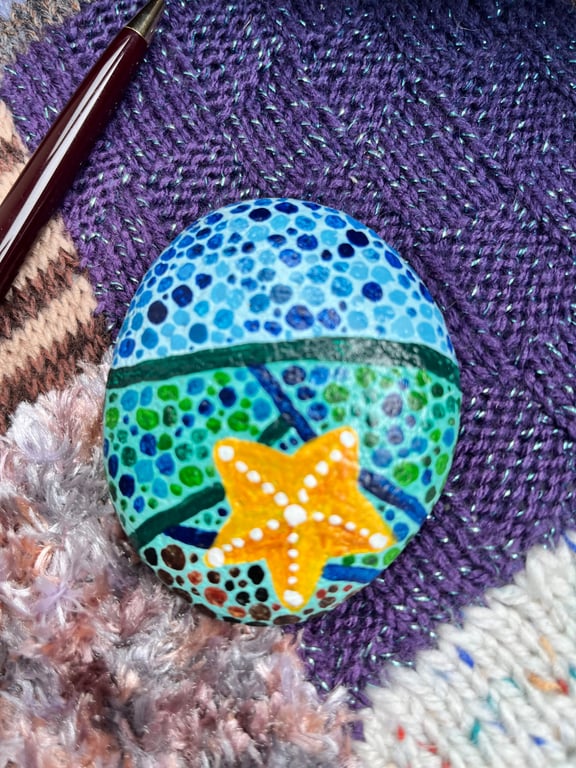 Starfish under the waves and sea abstract hand painted paperweight 