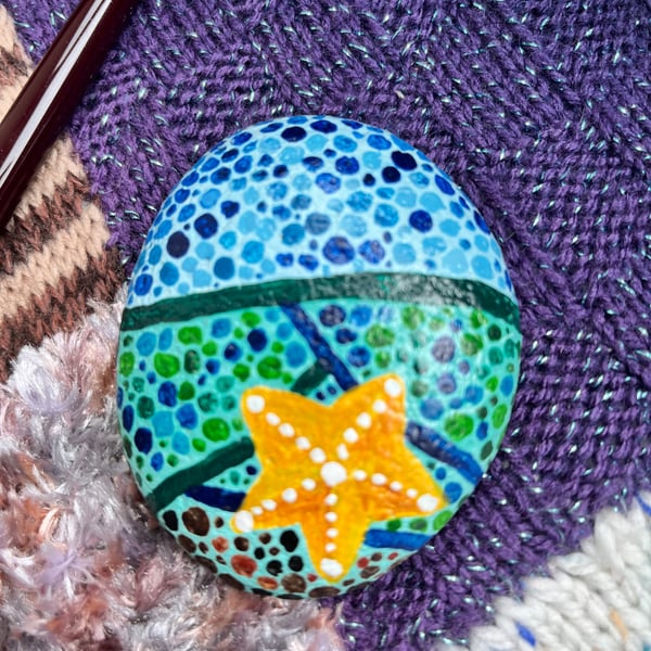 Starfish under the waves and sea abstract hand painted paperweight 