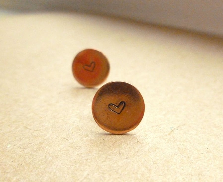 Copper Heart Stamped Earrings