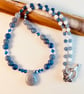Blue Aventurine Necklace, Swarovski Crystals And White Jade - Handmade In Devon