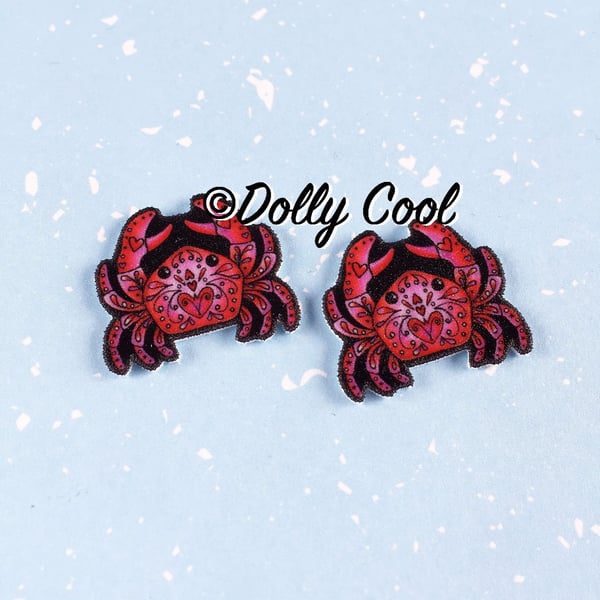 Crab Earrings by Dolly Cool - Old School Tattoo Style - Novelty Print - Rockabil